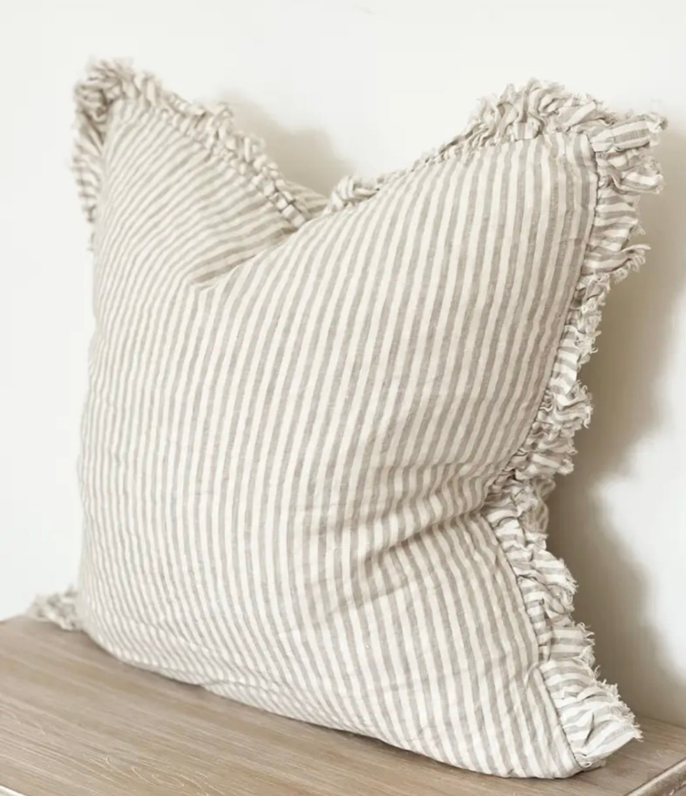 Ayda Ruffle Beige Stripe Cushion