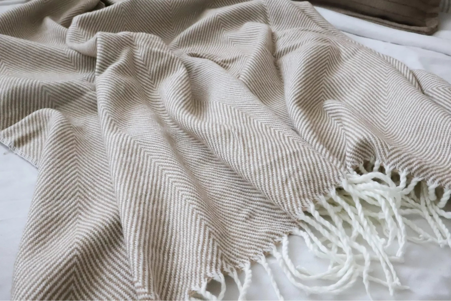 Soft Cream and Brown Chevron Throw