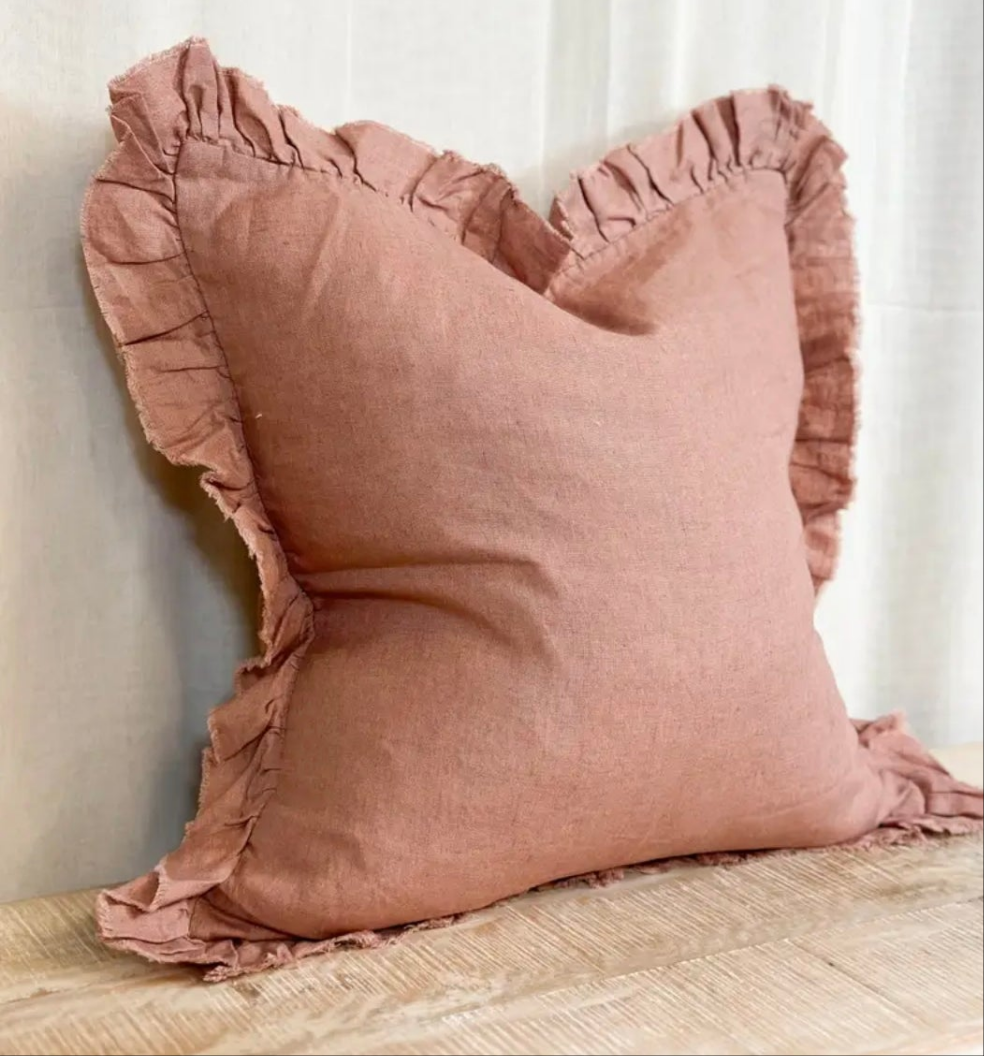 Aoife Rose Pink Ruffle Cushion