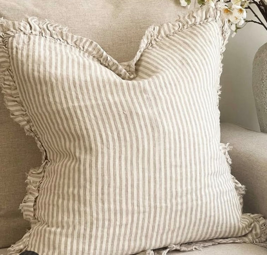 Ayda Ruffle Beige Stripe Cushion