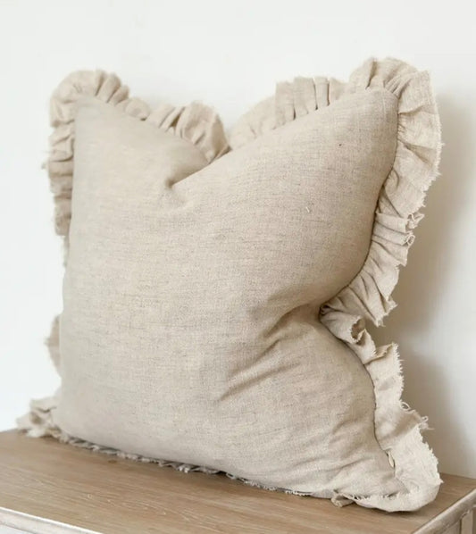 Ellie Sand Ruffle Linen Blend Cushion