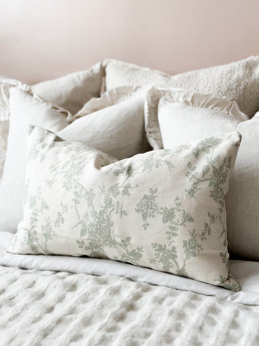 Sophia sage floral print cushion 50cm x 30cm