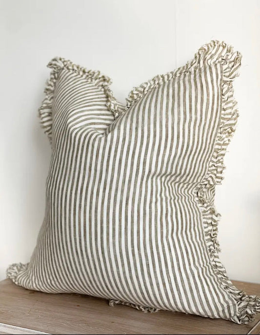 Ayda Olive Stripe Ruffle Cushion